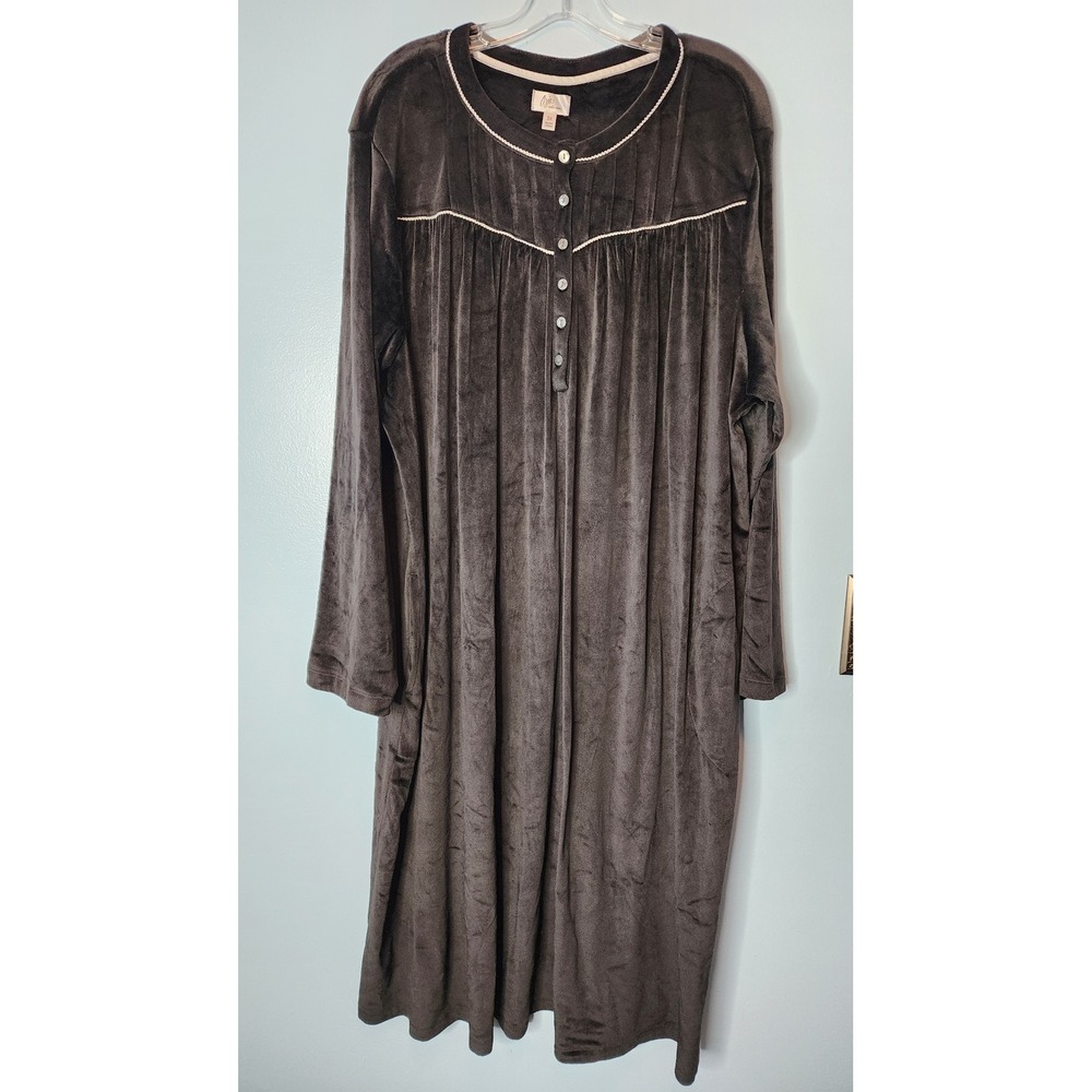 Aria Collection Nightgown Womens 3X Black Velour Long Sleeve Henley EXC